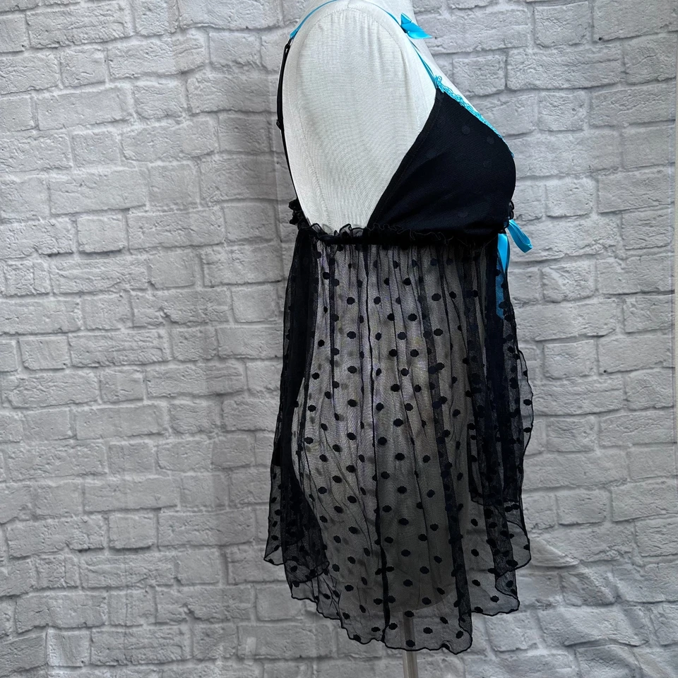 Cacique 2 изделия Babydoll в горошек сетки женщин 14/16 верхний стринги белье комплект новый с Ярлыками - Изображение 4 из 4