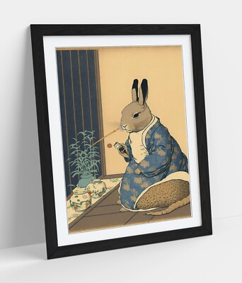 rabbit smoking a cigarette RABBIT SMOKING CIGARETTE UKIYO-E -FRAMED WALL ART PICTURE POSTER PRINT  DECOR