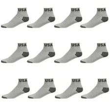 4 8 12 Pairs Lot Men Athletic Sports Cotton Ankle Socks Gray/Black Toe USA Logo