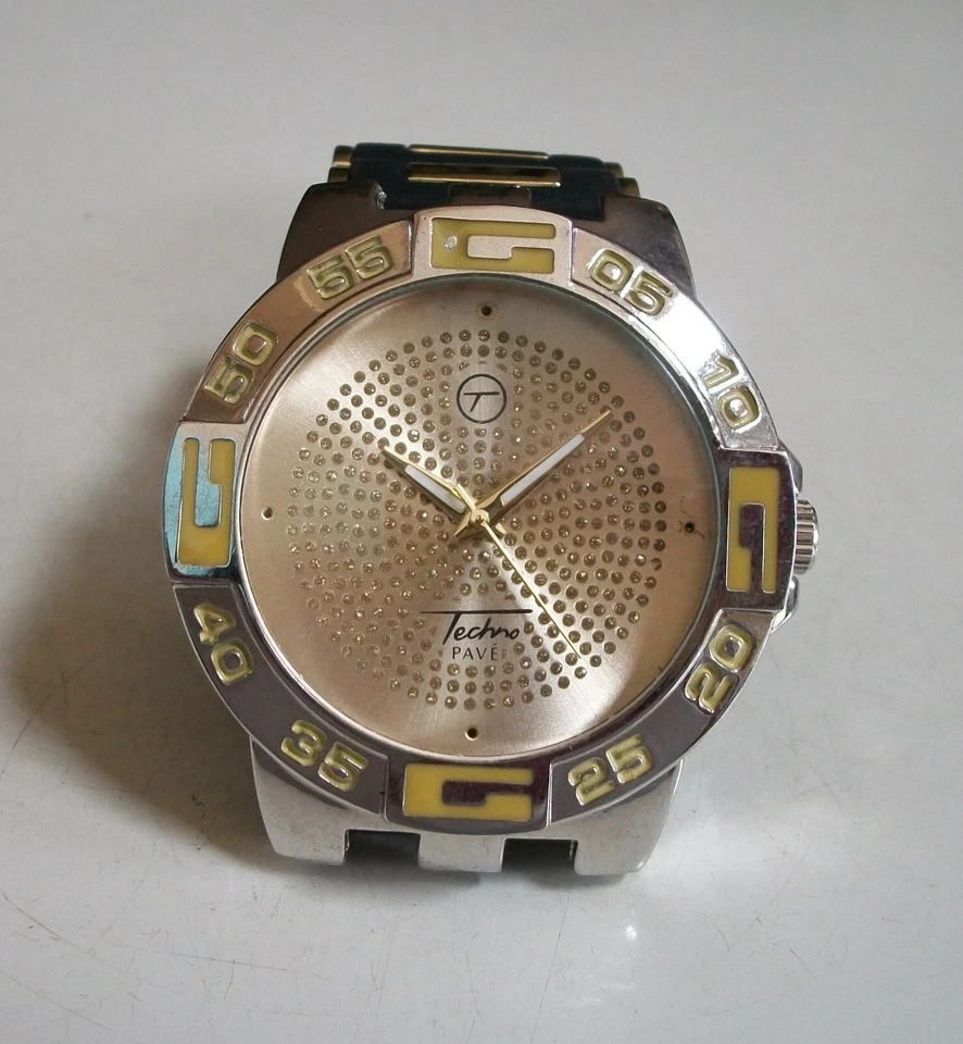 Men's Silver, Black & Gold Finish Silicone Band Fashion Hip Hop Watch - Image 2 of 4