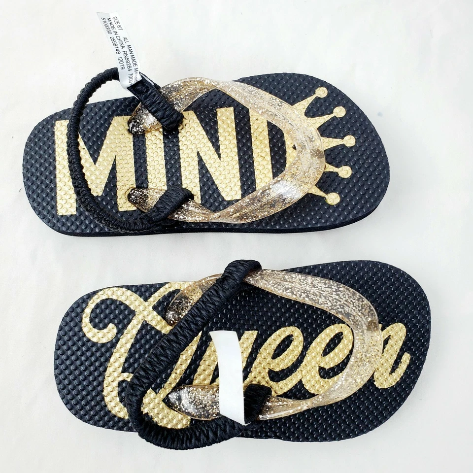 Sandalias Chanclas The Children’s Place Bebé Niña Negro Dorado Brillo Mini Reina Foto 2 de 4