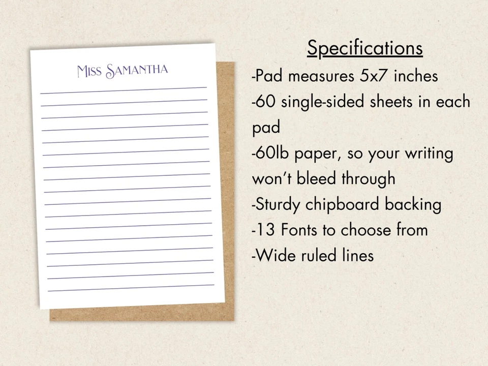 Personalized 5x7 Lined Notepad - Font and Color Options - Image 3 of 4
