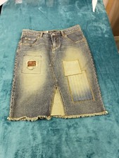 Guess Jeans Womens Blue Denim Jean Skirt Sz 27 Ladies 100 Cotton Patch Distress