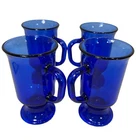 Vintage Anchor Hocking Cobalt Blue Footed Irish Coffee Mugs Latte 6 Oz Lot 4
