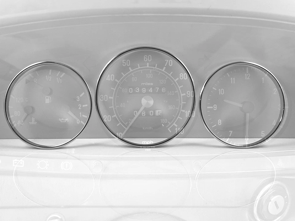 For Mercedes W123 1976-1985 Polished Aluminium chrome dash cluster Rings x3 - Image 3 of 4