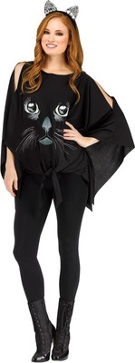 Fun World Glitzer Aufdruck Schwarze Katze Spooky Poncho Easy Halloween Kostüm