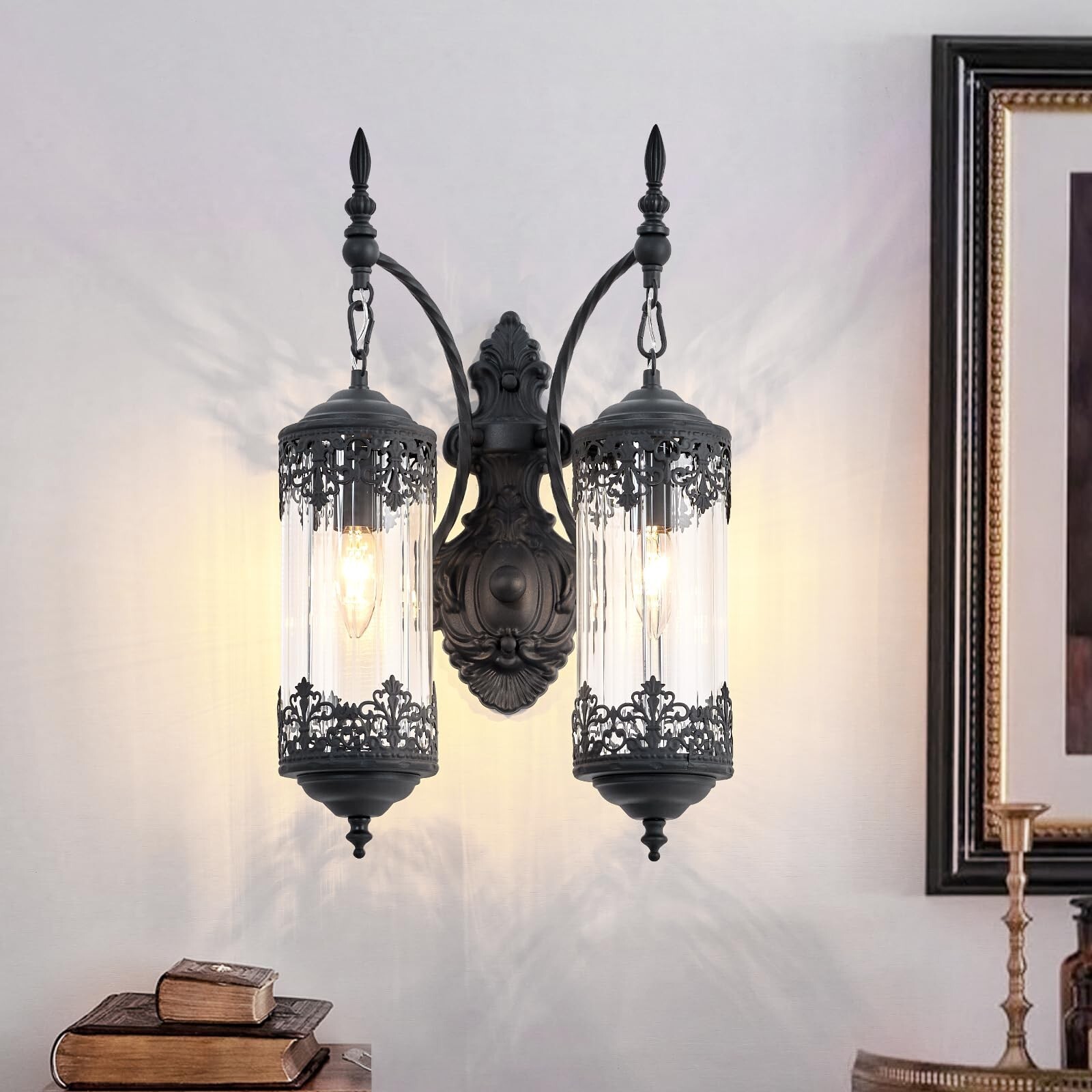 Rustic Black Wall Sconces 2-Light Vintage Gothic Wall Lamp Retro Gothic