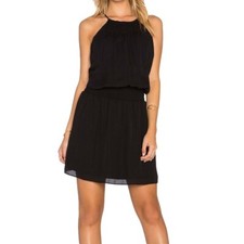 JOIE Nahal Silk Halter Sleeveless Summer Keyhole Smoked Neckline Black Dress S