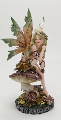 Green Forest Fairy Pixie Sitting on Mushroom 8 inches | eBay