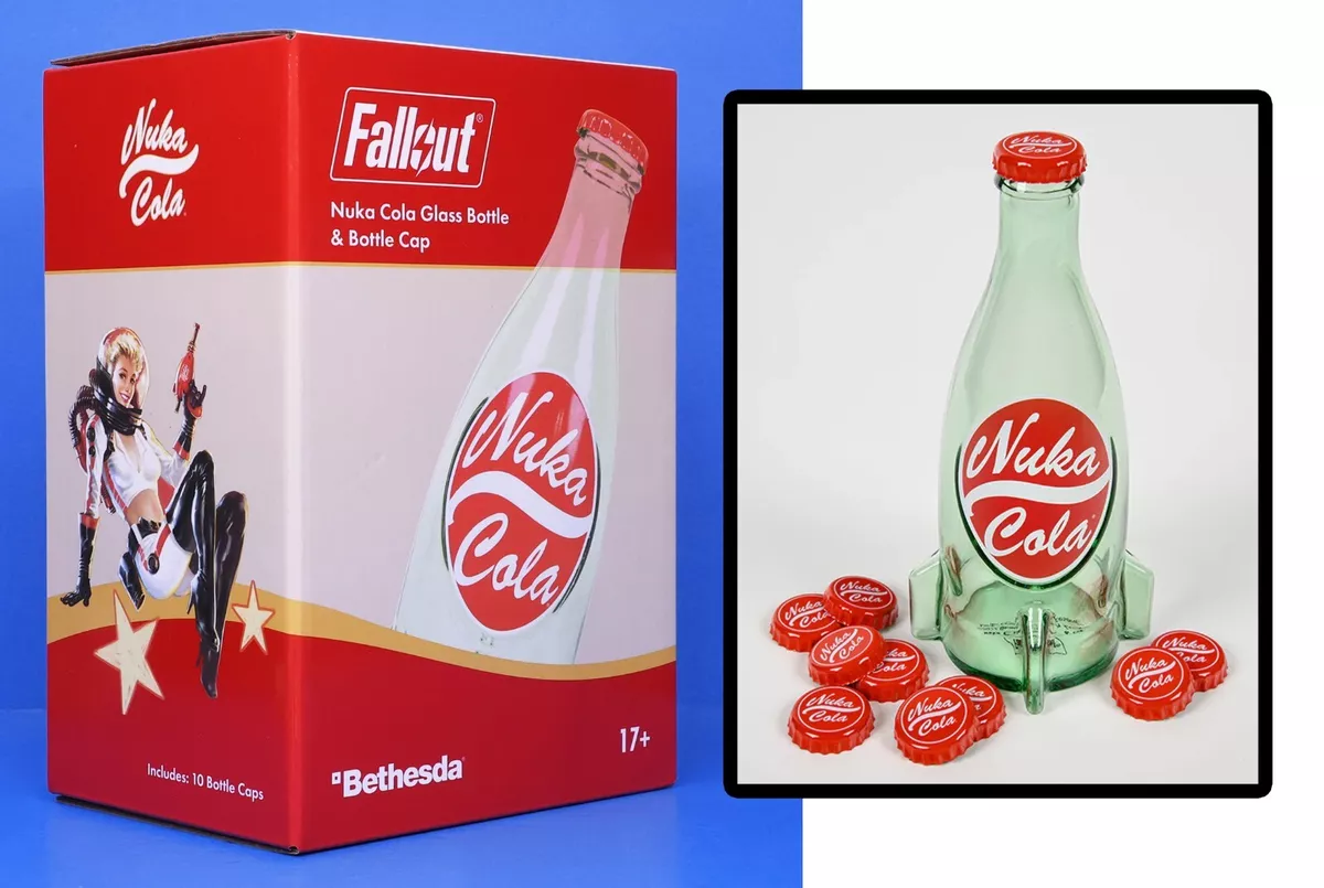 Fallout 4 Nuka Cola Glass Rocket Bottle + 10 Bottle Caps Replica Figure