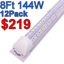 T8 8FT LED Shop Light 144W 6500K High Output Linkable Ceiling Tube Light Fixture