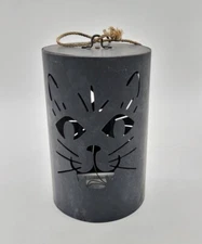 Black Cat Metal Indoor/ Outdoor Lantern Barrel Style Windchime Halloween Decor