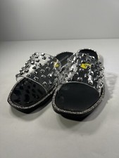 Steve Madden Black Slide Silver Studded Clear Strap Size 9 SKU  4369