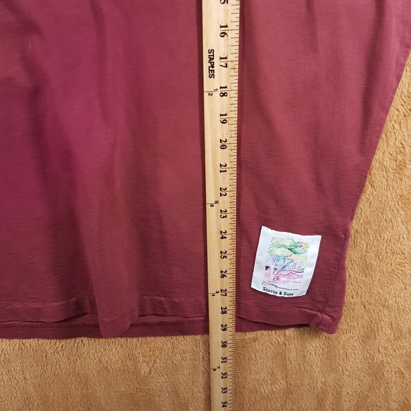 SCOTCH & SODA Shirt Mens Large Burgundy Pullover Vintage Wash Loose Fit Tee