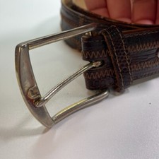 Tony Lama Belt 42 Genuine Lizard Brown Zig-Zag Stitch USA Western 20543 VTG