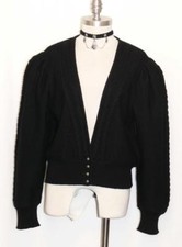 BLACK  BOILED WOOL Women German Austria Cardigan WALK Dress SWEATER Jacket 12 M
