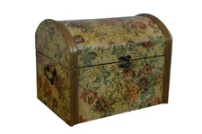 Vintage Floral Crackle Finish Dome Top Keepsake Storage Box Chest Trunk 14"