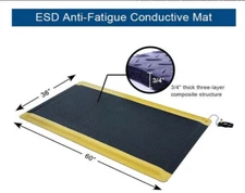 Anti-Fatigue Conductive Mat Durable Heavy Duty black / yellow Soft 3' X 5' ESD