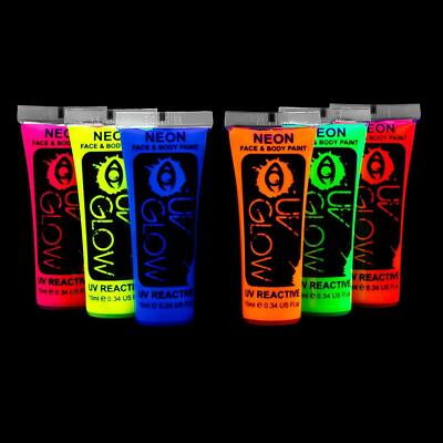UV Glow Neon Gesichtsfarbe Körperfarbe 10ml - 6er Set - Fluoreszierend Festival Make-up