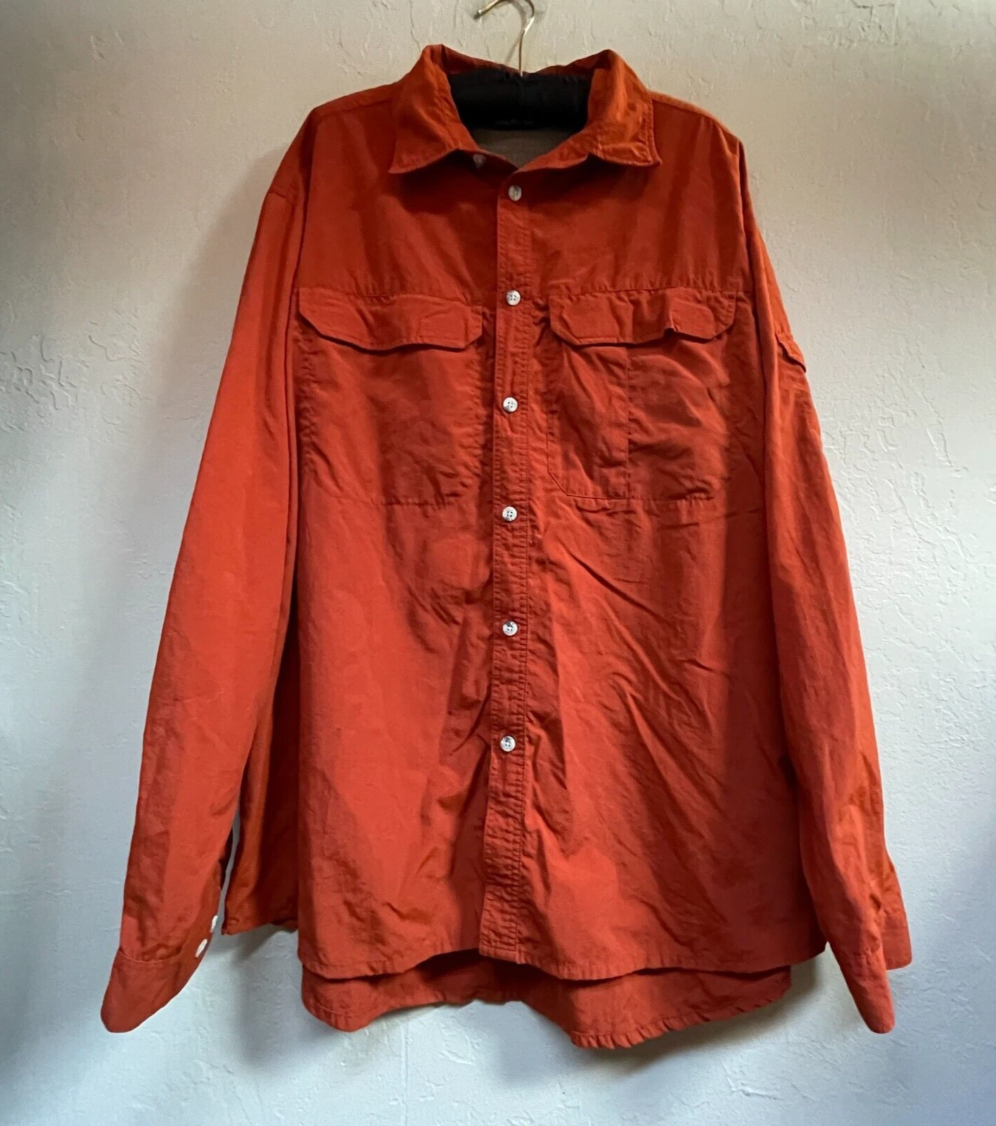 REI Men's Fishing Hiking Shirt XL Long Sleeve Mesh Vented Orange Pockets Outdoor