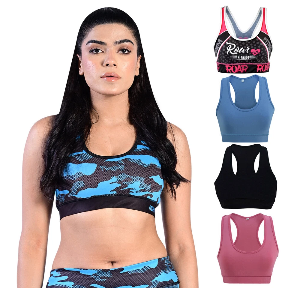Roar Women Stretch Sports Bra Running Gym Yoga Padded Fitness Workout Top - Image 4 of 4