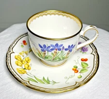 Footed Cup and Saucer "Sandgingham" by Royal Worcester (with Gold Design)