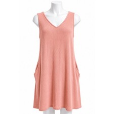 Women's Plus Size Heimish 1X Blush Pink Sleeveless V-Neck Textured Pocket Dress