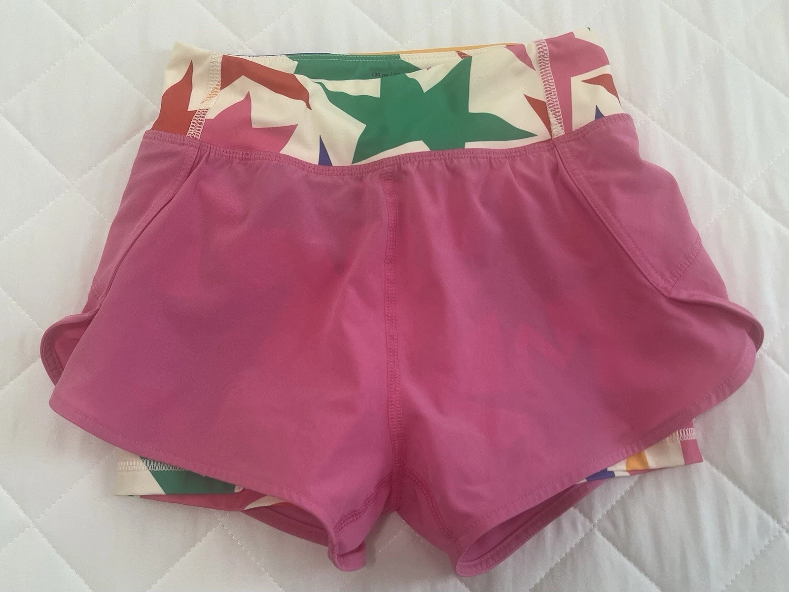 Hanna Andersson Girls Athletic Shorts Pink Star Print Lined Activewear Size 6–7