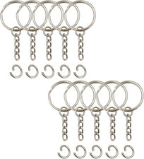 Key Ring with Chain and Open Jump Rings 1 Inch, 50 Pack