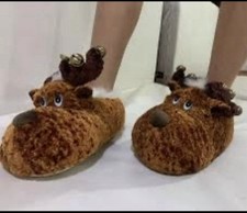 Dan Dee Xmas Fullcover Plush Slippers Reindeer W Bells Fuzzy Warm Slipper 7-8