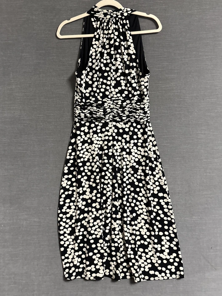 Vintage Evan Picone Dress 8 Polkadot Sleeveless Ruched Halter Cocktail 90s y2k - Image 2 of 4