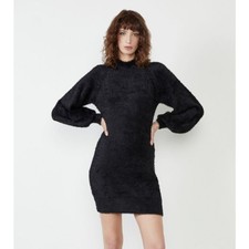 BARDOT Women's Knit Mini Dress Medium Black Bell Sleeve Mock Neck NWOT