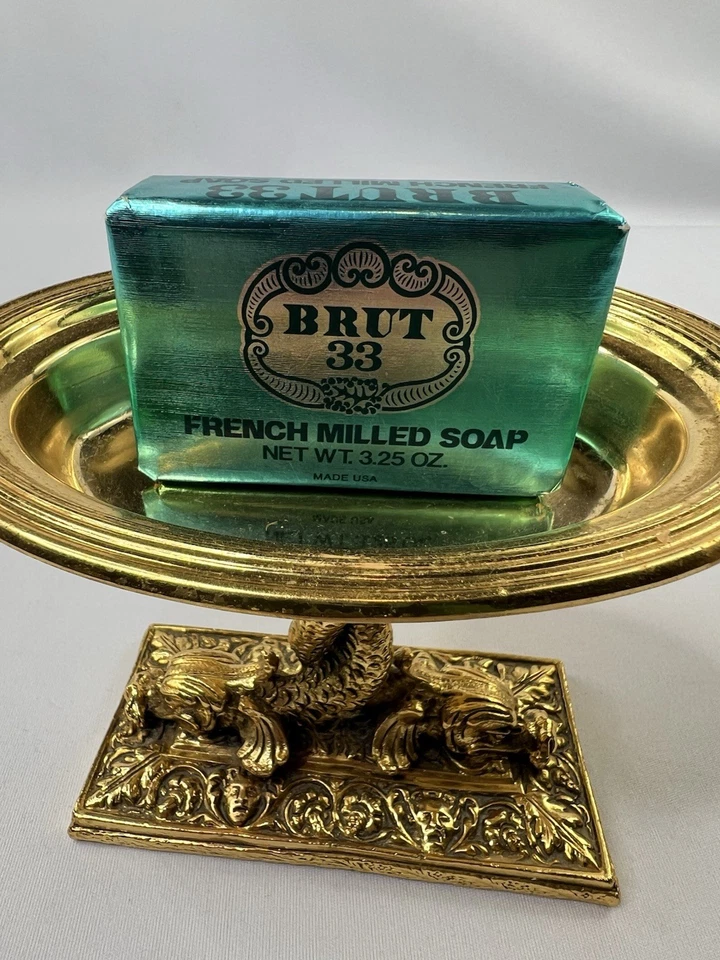 Barra de jabón fresada francesa Fabergé BRUT 33 de colección 3,25 OZ sellada decoración de baño Foto 3 de 4