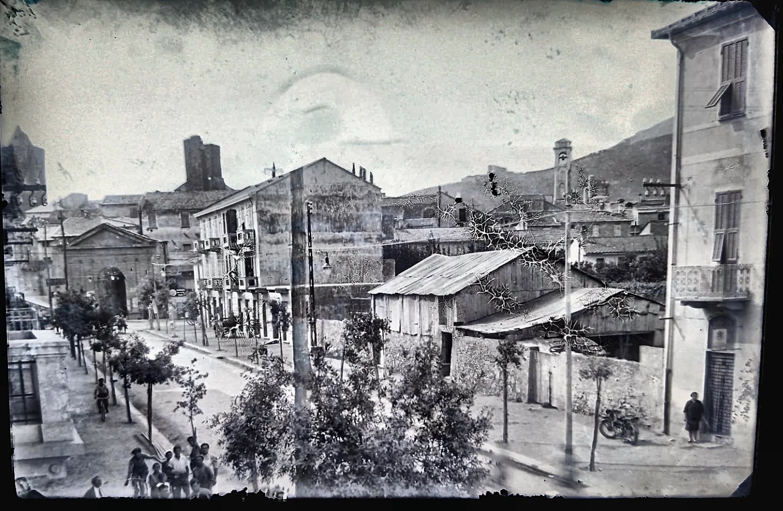 Lastra Fotografica Vetro - Originale 1900 - VIALE PONTELUNGO ALBENGA