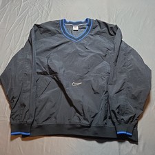 Vintage 90's Men XL Nike Windbreaker V-neck Pullover Center Swoosh Pouch Black