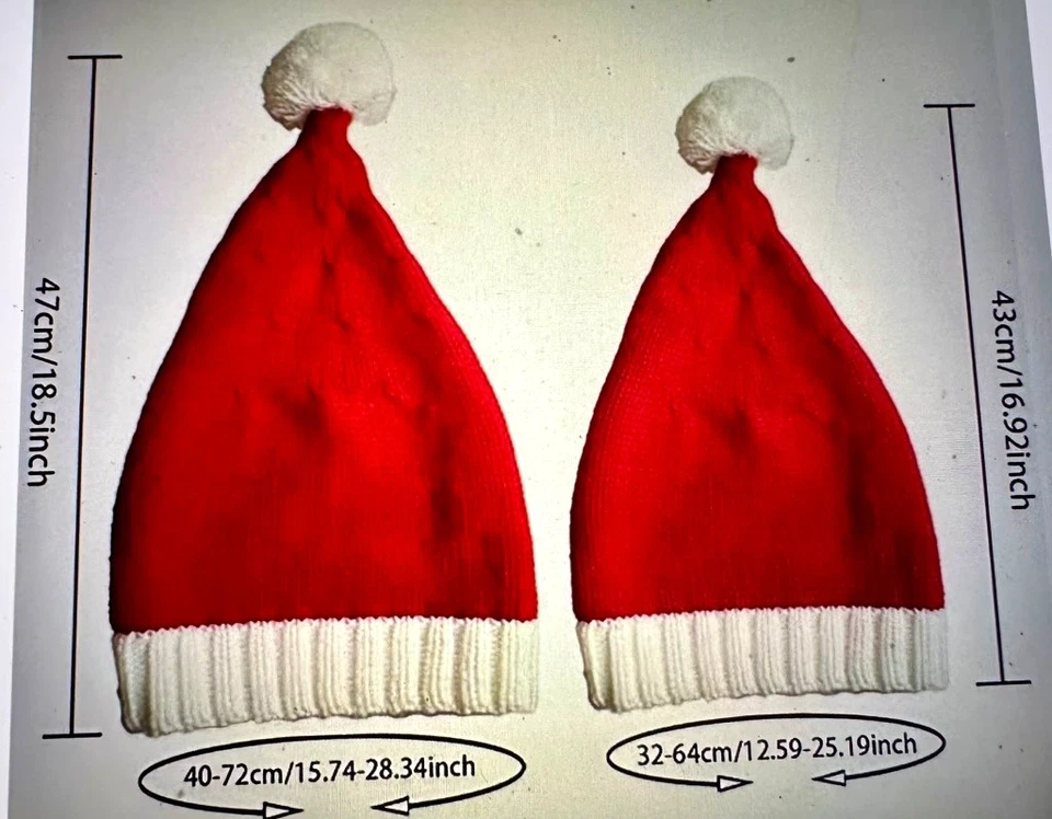 Sombrero de Papá Noel Navidad para Adultos Niños/Bebé Rojo Tejido Gorro Sombreros con Pompón Foto 2 de 4