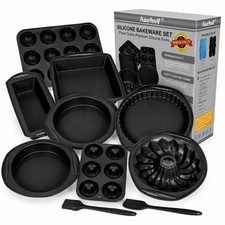 Aschef 9 Piece Silicone Bakeware Set Nonstick BPA Free Cake Muffin Donut Pans