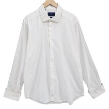David Donahue French Cuff Dress Shirt Mens White Formal Cotton Size 17.5 34/35