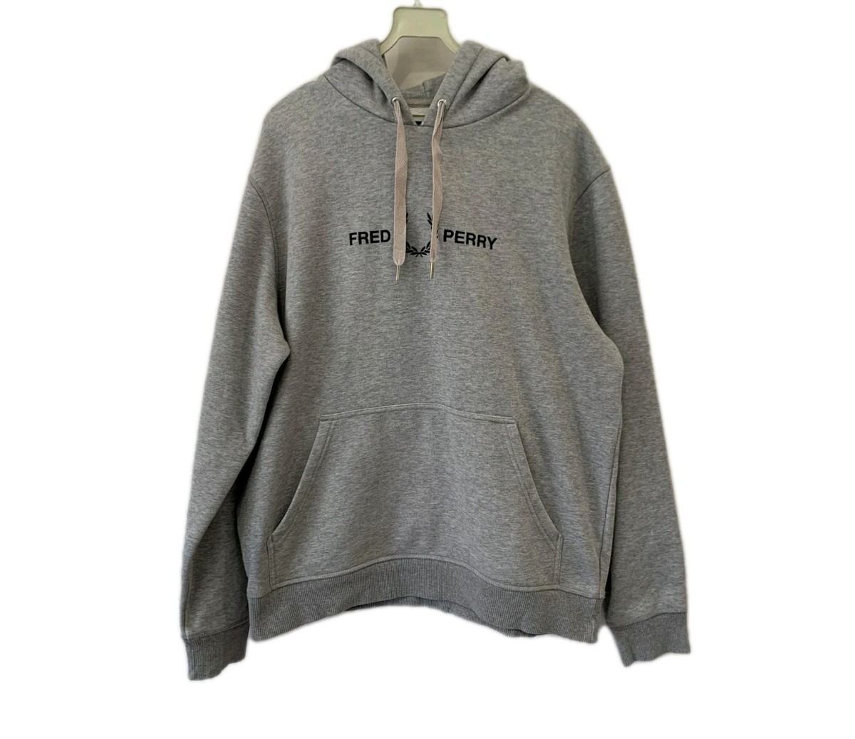 Fred Perry Hoodie Grey Logo Pullover Sweatshirt Men's L Streetwear