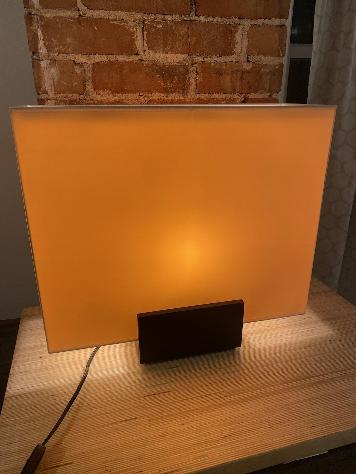 Natuzzi Table Lamp MCM Wood Square Mid Century Vintage Made In Italy 90s