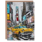Greeting Card New York City Taxi Cars Times Square Cityscape Blank Birthday