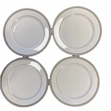 Set Of 4 Mikasa L3428 Platinum Crown 10 3/4”Dinner Plates Mint Appear Unused