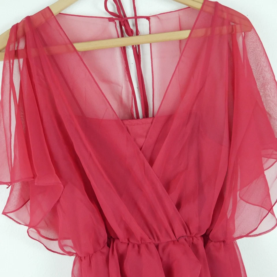 Винтажный XS S платье 70-х эфирный чистый красный трепетать фея диско гламур макси шикарный - Изображение 4 из 4