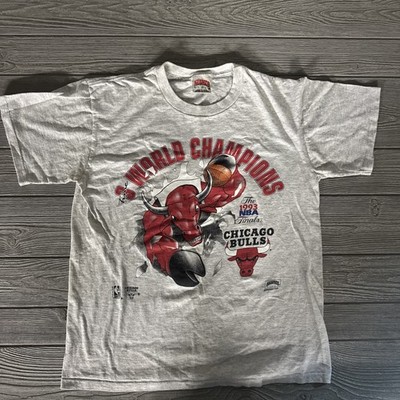 VTG Chicago Bulls T Shirt 3 Time World Champs Gray S/Stitch Adult L Nutmeg 1993