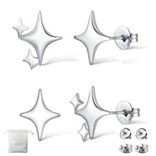 925 Sterling Silver Studs Earrings for Women 2 Pairs Star Stud Earrings Set H...