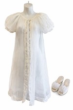 Vtg 50s Miss Elaine White Lace Chiffon Nylon Nightgown Lingerie Slippers Sz S