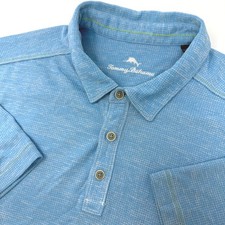 Tommy Bahama Mens XL Blue Textured Short Sleeve Polo Shirt Modal Blend Contrast