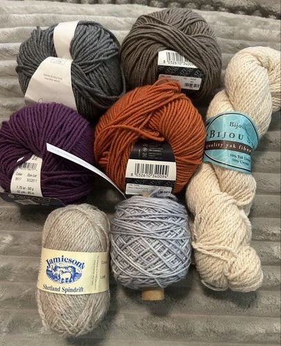 Mixed Luxury Yarn Lot of 7 Skeins Merino Shetland Wool Yak Blend - product listing photo