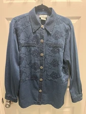 Vintage  Women Shirt/Jacket Made In USA Saint Germain Paris Navy Denim Size M