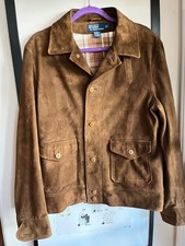 Polo Ralph Lauren Large brown suede button front jacket cotton lined new vintage